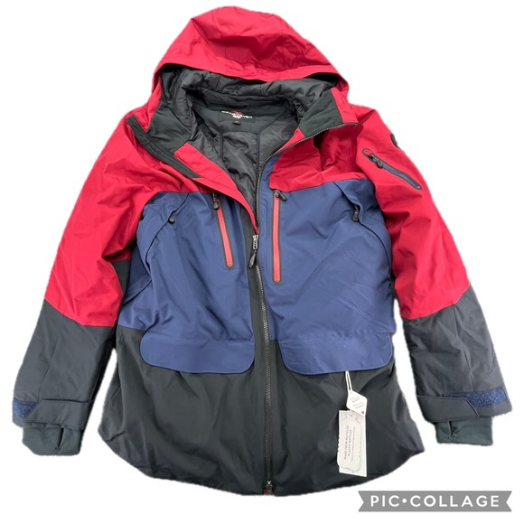 Obermeyer Cirque Jacket Mens M Rustic Red Blue Black Ski Snowboard - Picture 1 of 14